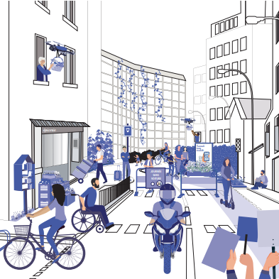 Illustration représentant l'ensemble des mobilités présentent dans la rue